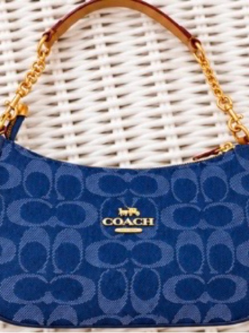 Coach Blue Signature Denim Shoulder Bag with Crossbody Strap/ Gold Hardware